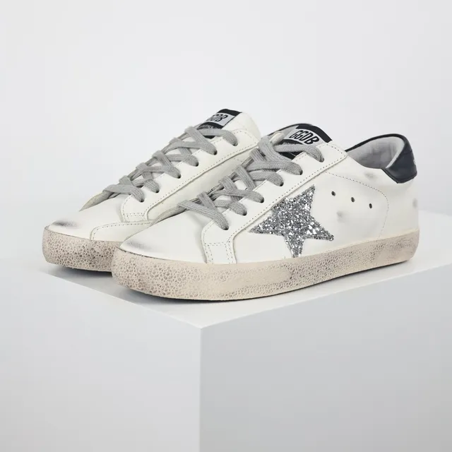 Golden Goose Superstar distressed أبيض glitter نجم أحذية رياضية أسلوب حياة 2