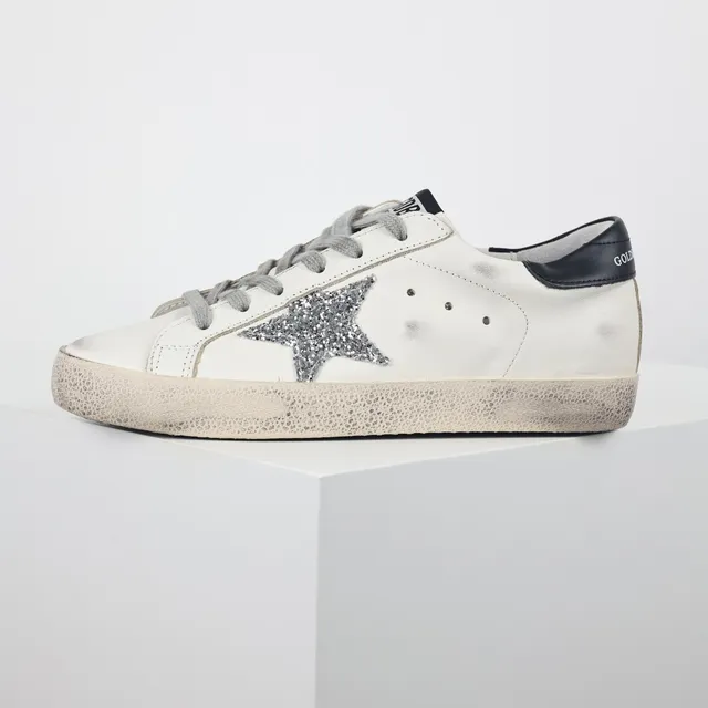 Golden Goose Superstar distressed أبيض glitter نجم أحذية رياضية أسلوب حياة 9