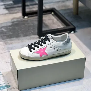 Golden Goose Superstar Pink Star desgastados brancos tênis lifestyle