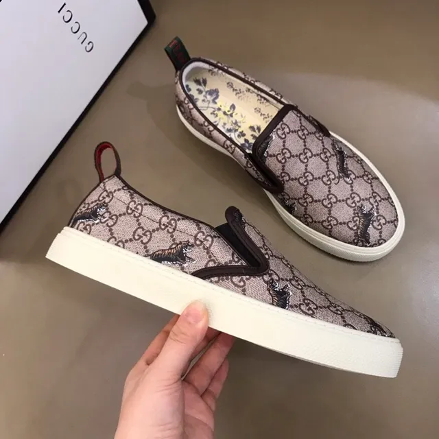 Gucci Ace 米色棕 GG Supreme 帆布 刺绣老虎图案 乐福鞋 3