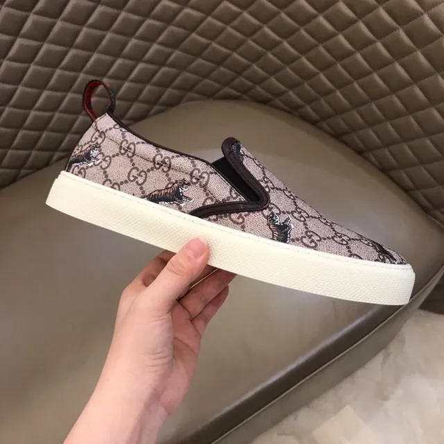 Gucci Ace 米色棕 GG Supreme 帆布 刺绣老虎图案 乐福鞋 4