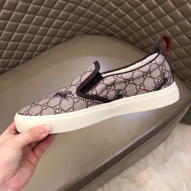 Gucci Ace 米色棕 GG Supreme 帆布 刺绣老虎图案 乐福鞋 6