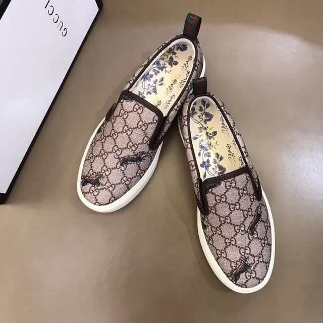 Gucci Ace 米色棕 GG Supreme 帆布 刺绣老虎图案 乐福鞋 7