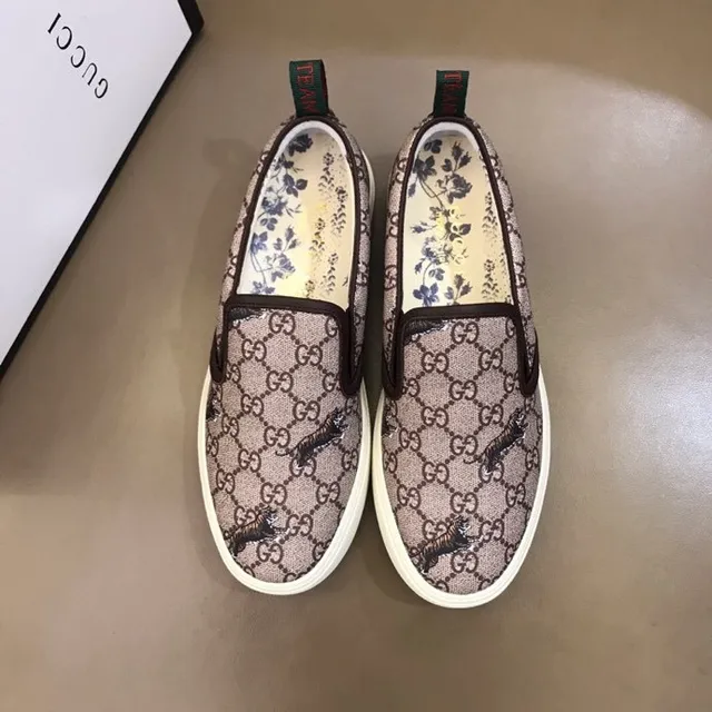 Gucci Ace 米色棕 GG Supreme 帆布 刺绣老虎图案 乐福鞋 9