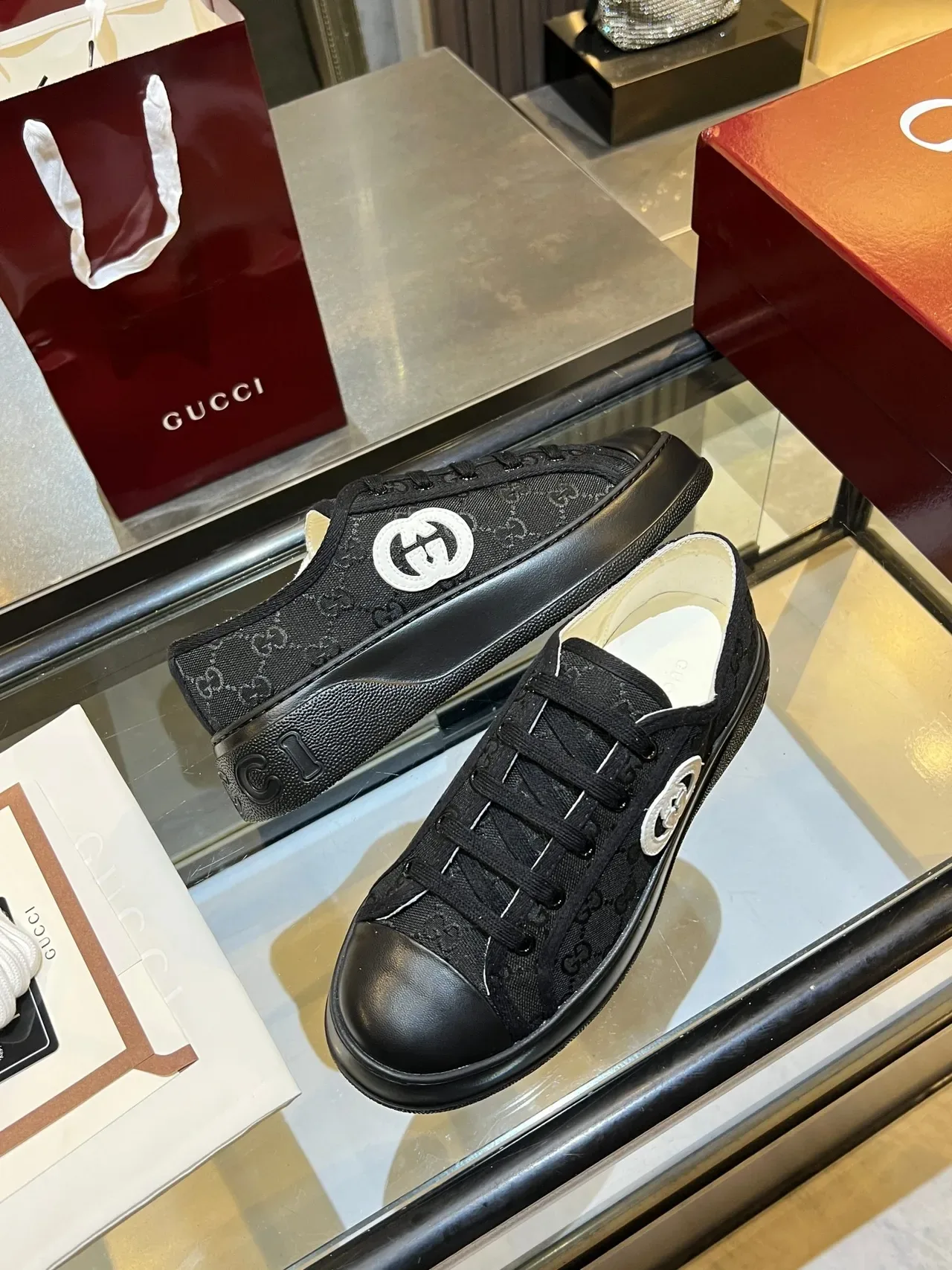 Gucci Ace Black GG Monogram Canvas Lifestyle Sneakers 3