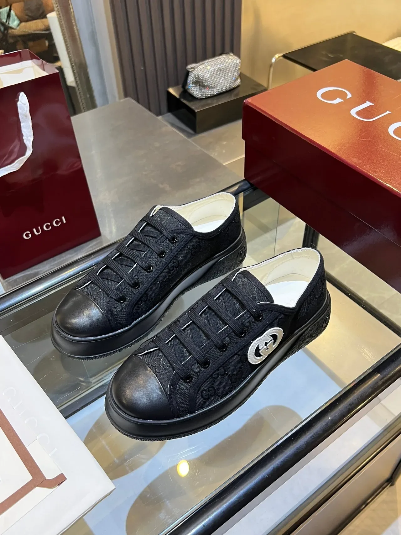 Gucci Ace Black GG Monogram Canvas Lifestyle Sneakers 4