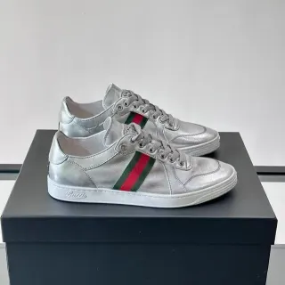 Gucci Ace 银色金属网纹生活运动鞋