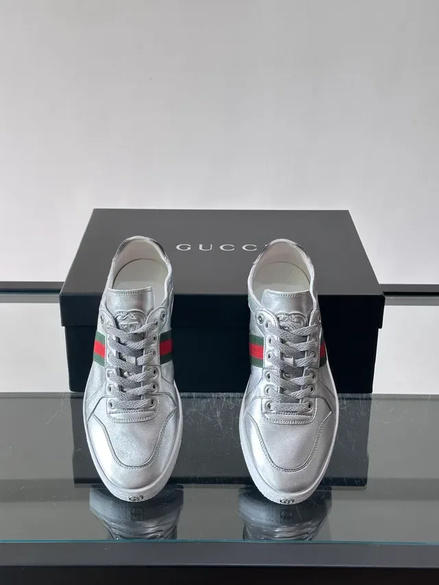 Gucci Ace Metallic Silver Web Stripe Lifestyle Sneakers 4