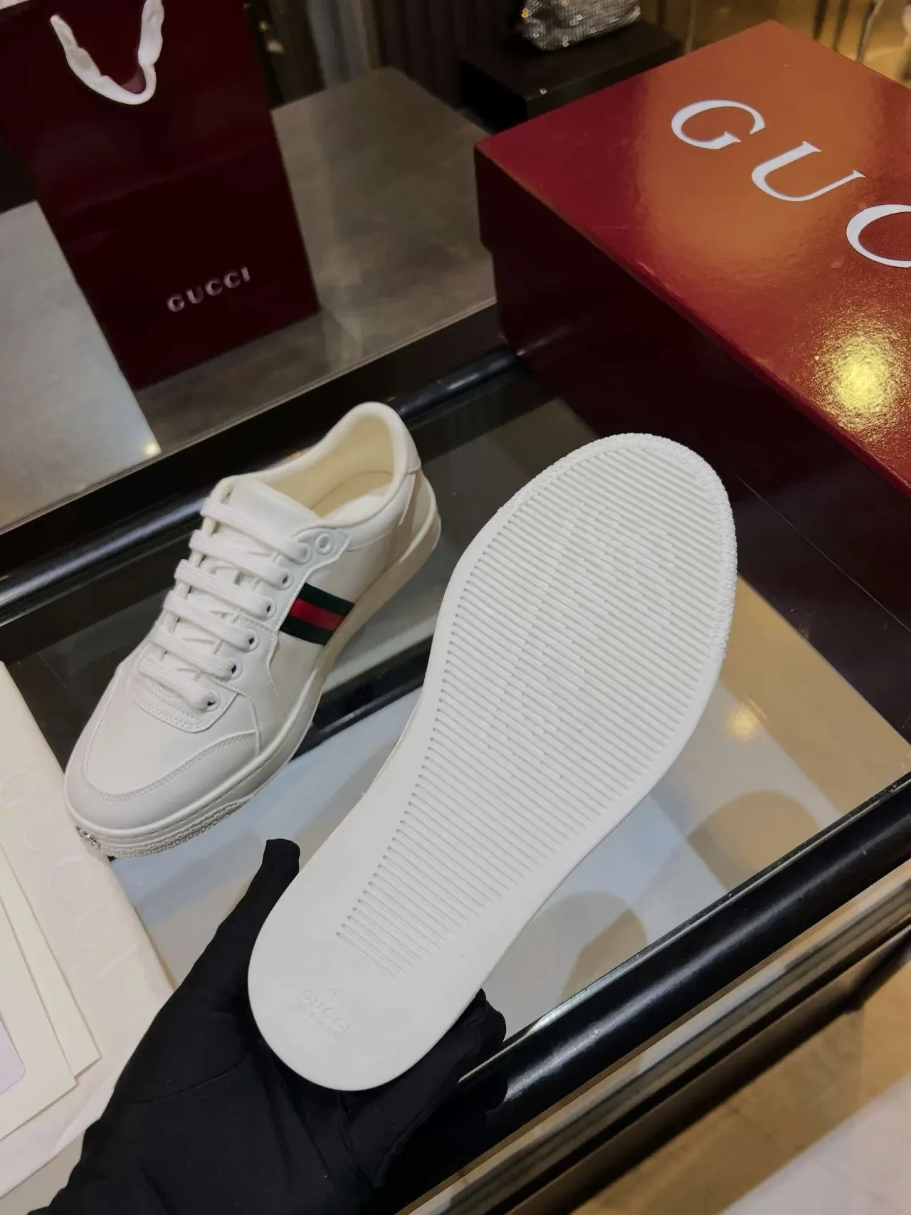 Gucci Ace White Green Red Web Stripe Lifestyle Sneakers 3