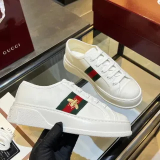 Gucci Ace Cuero blanco rayas web abeja dorada zapatillas lifestyle