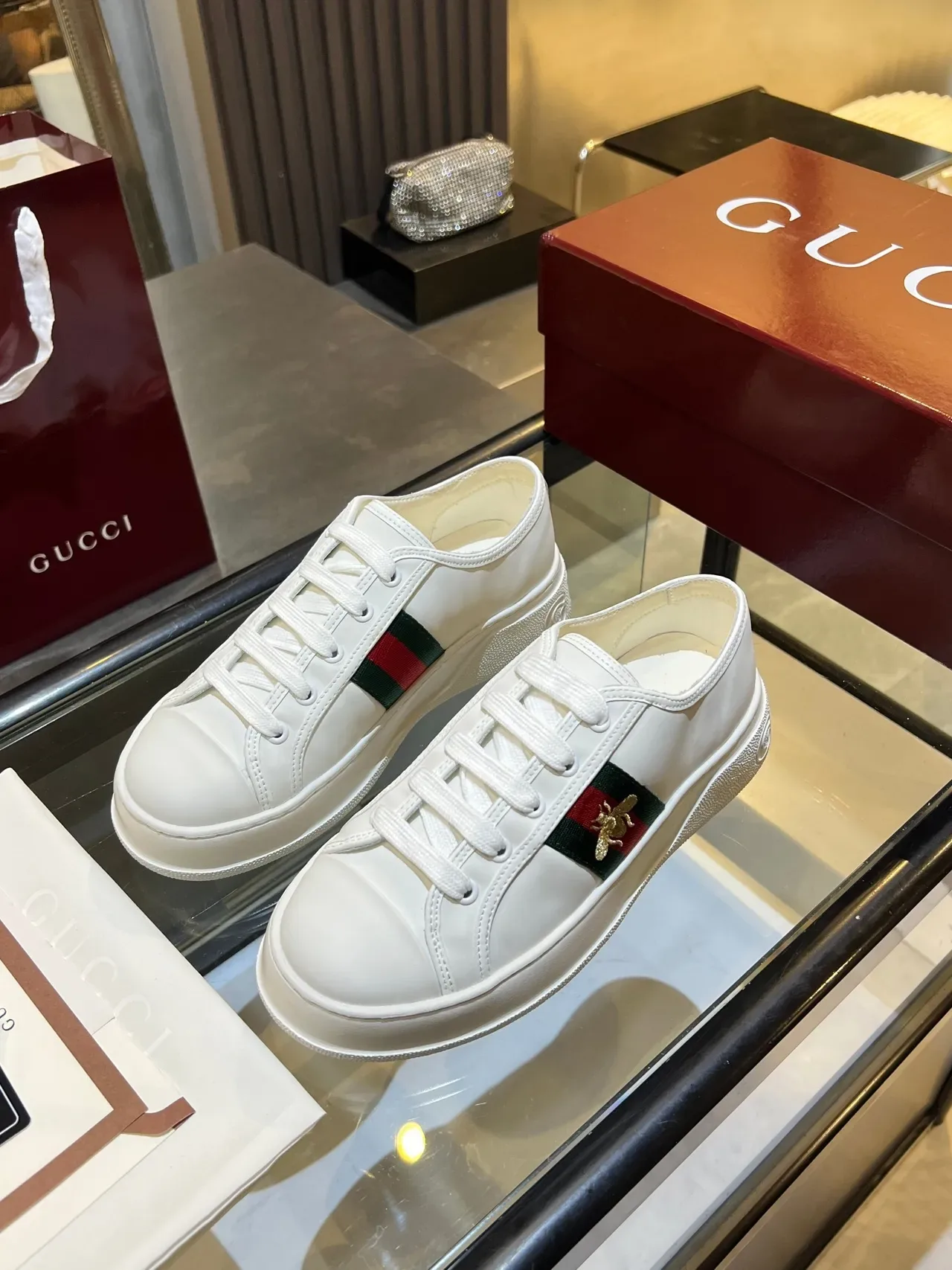 Gucci Ace White Leather Web Stripe Gold Bee Lifestyle Sneakers 4