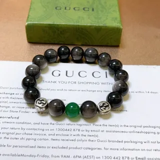 Gucci Pulsera de cuentas negro verde elástica