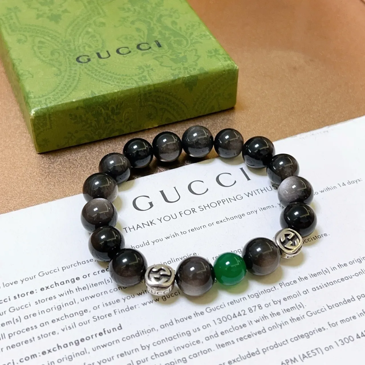 Gucci Pulseira de contas preto e verde elástica 3