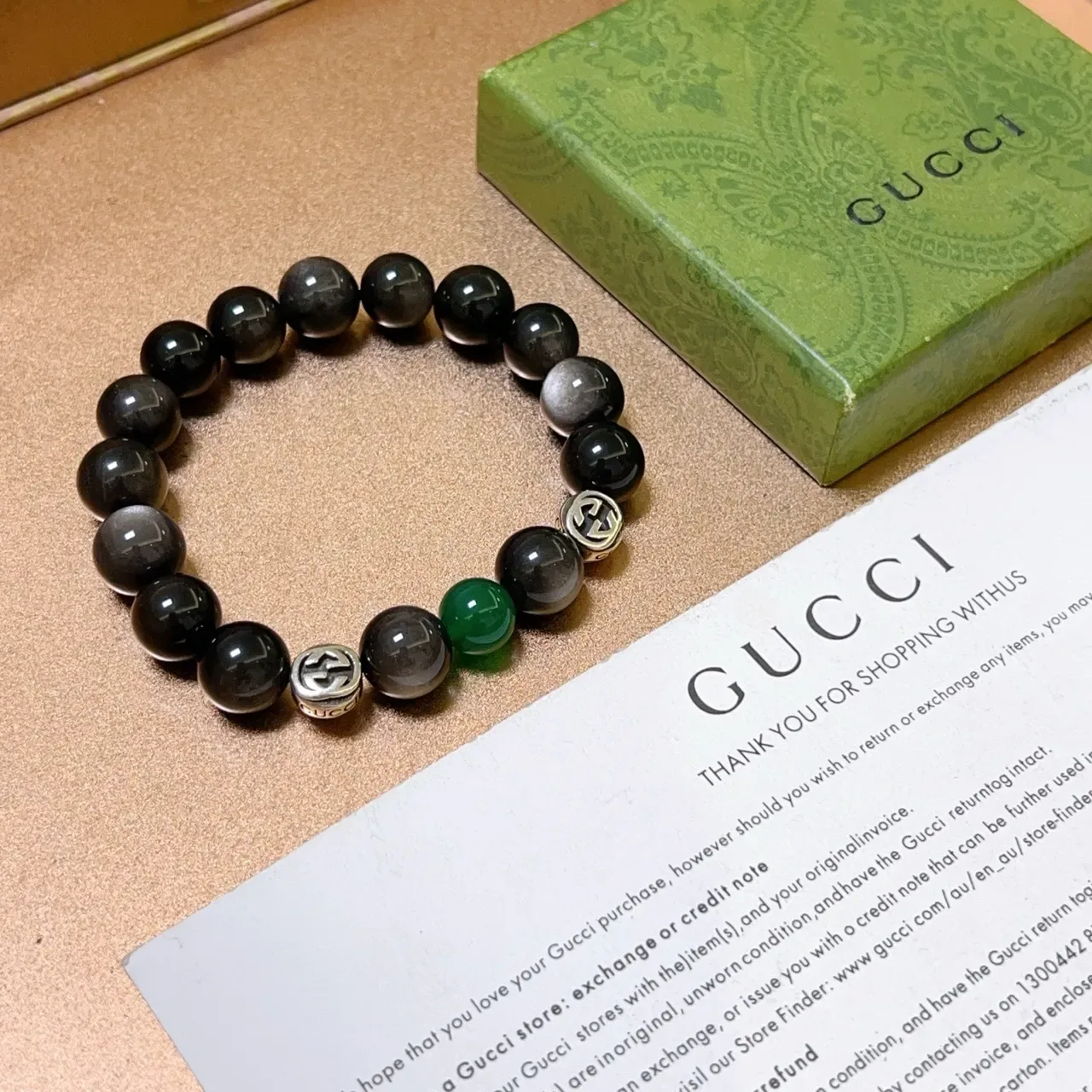 Gucci Pulseira de contas preto e verde elástica 4