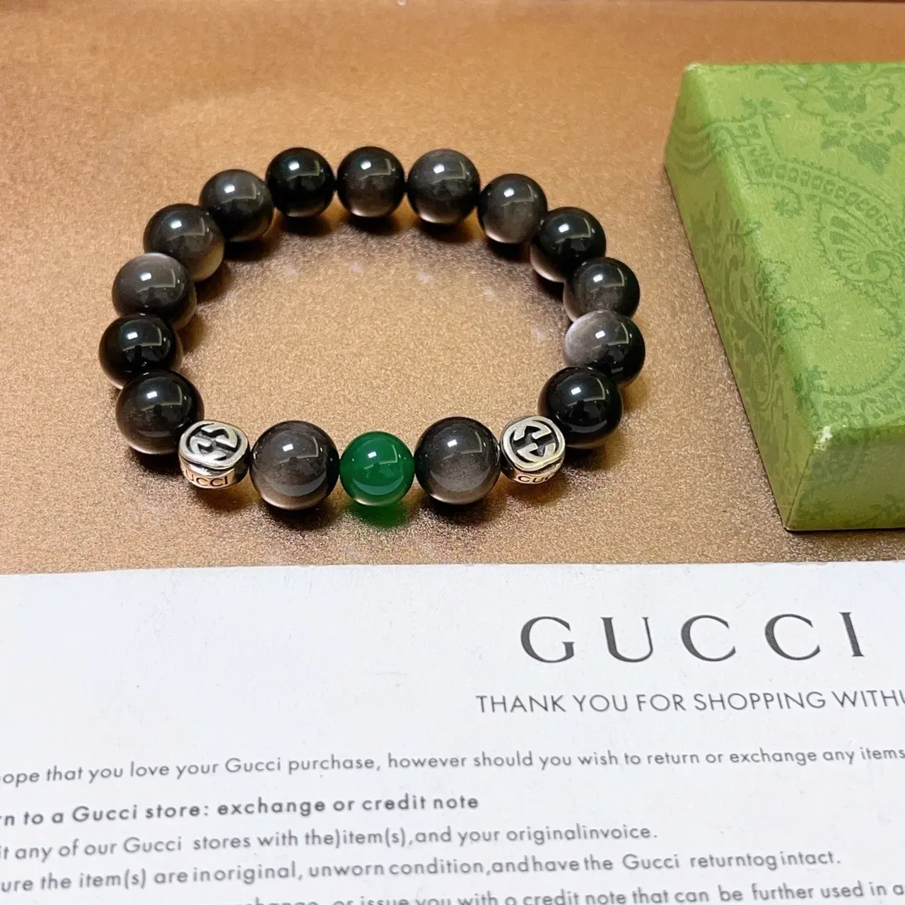 Gucci Pulseira de contas preto e verde elástica 6