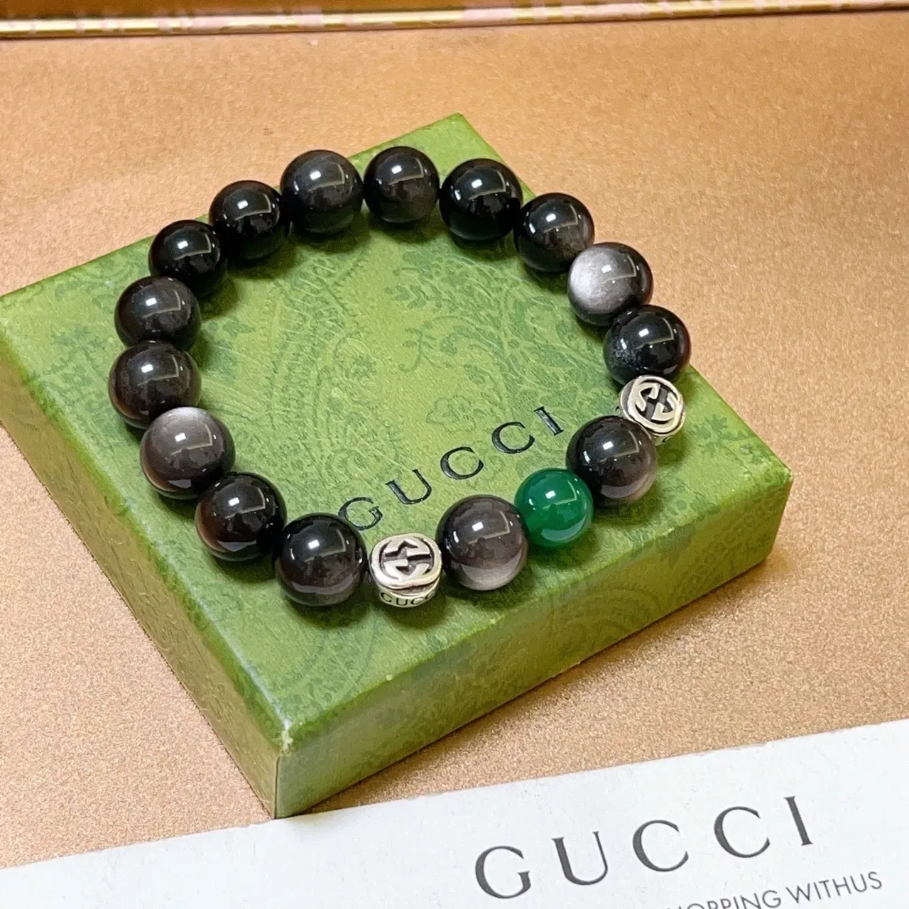 Gucci Pulseira de contas preto e verde elástica 7