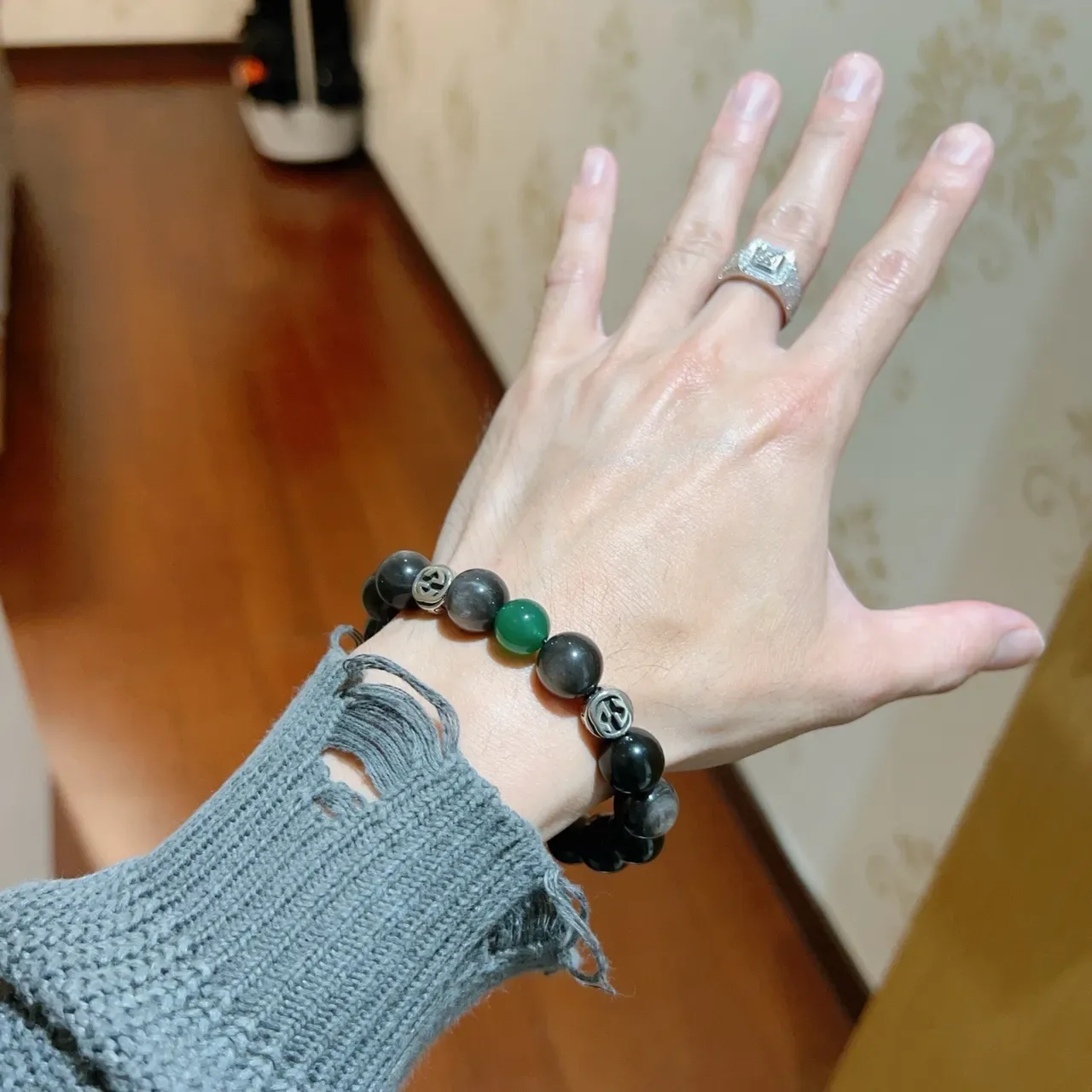 Gucci Pulseira de contas preto e verde elástica 8