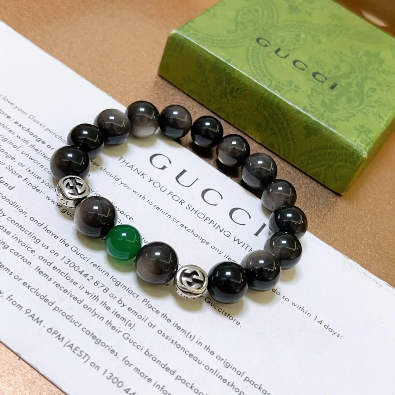 Gucci Pulseira de contas preto e verde elástica 9