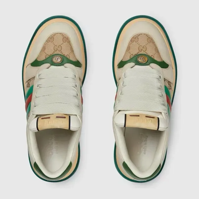 Gucci Tênis Lifestyle Bege Verde Sola Plataforma GG Monogram Lona 2