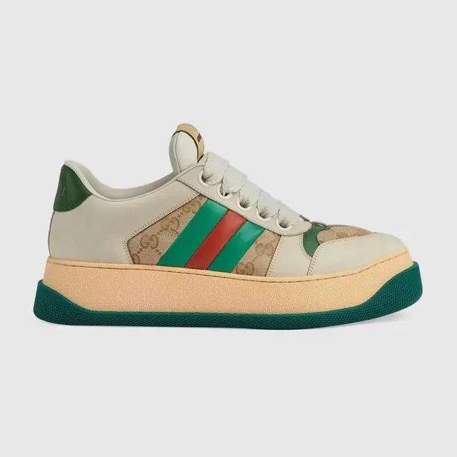 Gucci Tênis Lifestyle Bege Verde Sola Plataforma GG Monogram Lona 3
