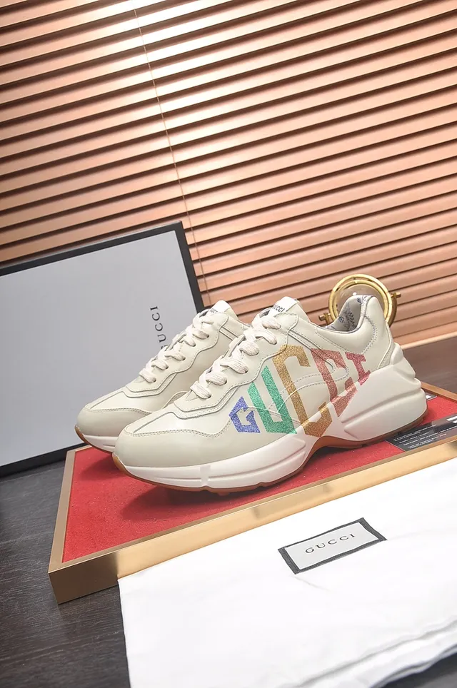 Gucci Beige Multicolor Sole Glitter Logo Chunky Sneakers 4