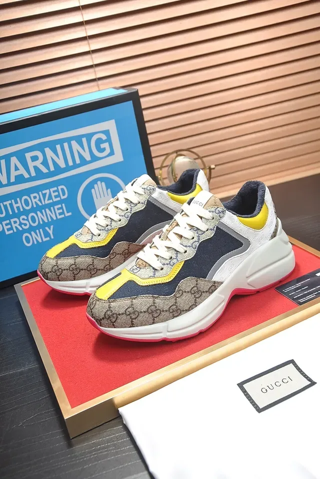 Gucci Beige Navy Sole GG Monogram Canvas Chunky Sneakers 3