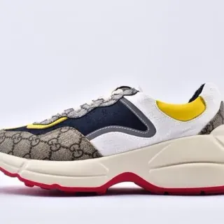 Gucci Beige Navy Sole GG Monogram Canvas Chunky Sneakers