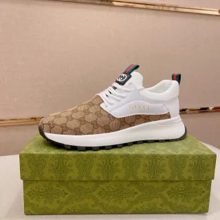 Gucci 米白 GG Monogram 帆布 皮革叠加 生活款运动鞋