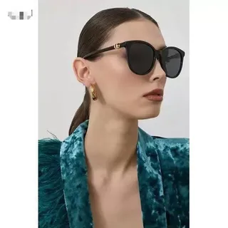 Gucci نظارات شمسية أسود ذهبي شكل عين القطة إطار أسيتات 2