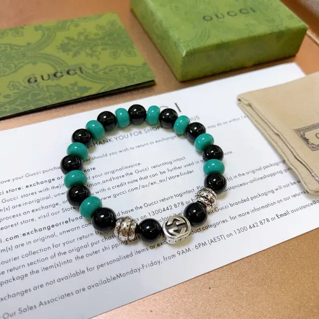 Gucci Black Green Beaded Stretch Turquoise Bracelet 3