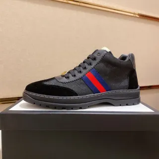 Gucci Negro Rojo Material Mixto Superior Franja Web Acento Zapatillas Lifestyle