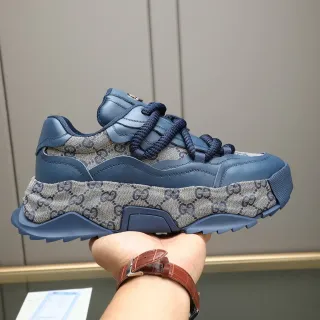 Gucci Blue Beige Sole GG Monogram Canvas Chunky Sneakers