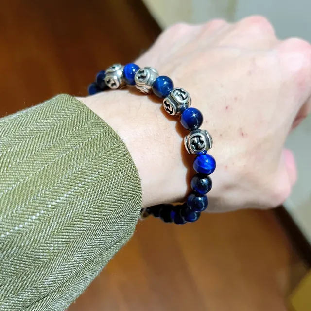 Gucci Blue Silver Beaded Stone-and-Metal Bracelet 4
