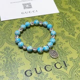 Gucci Blue Silver Beaded Stretch Turquoise Stone-Effect Beads Bracelet