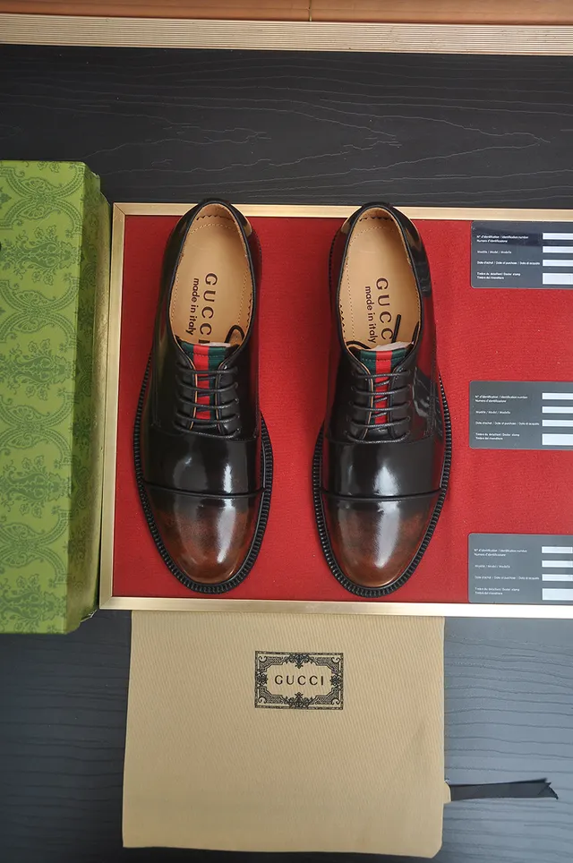 Gucci Brown Beige Cap-Toe Polished Leather Oxford Shoes 5
