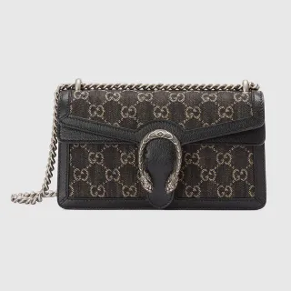 Gucci Dionysus GG Supreme Bolsa de couro preto com corrente