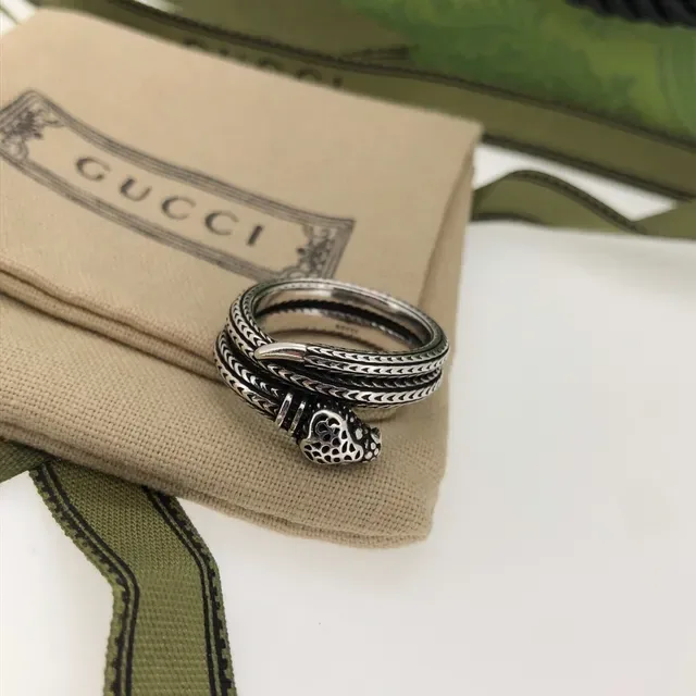 Gucci Dionysus Silver Black Coiled Serpent Head Oxidized Ring 3