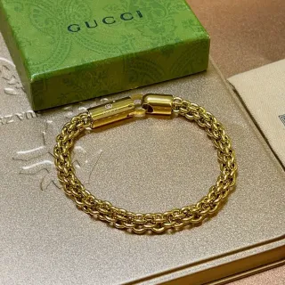 Gucci سوار سلسلة مزدوجة ربطات نسجية ذهبي اللون