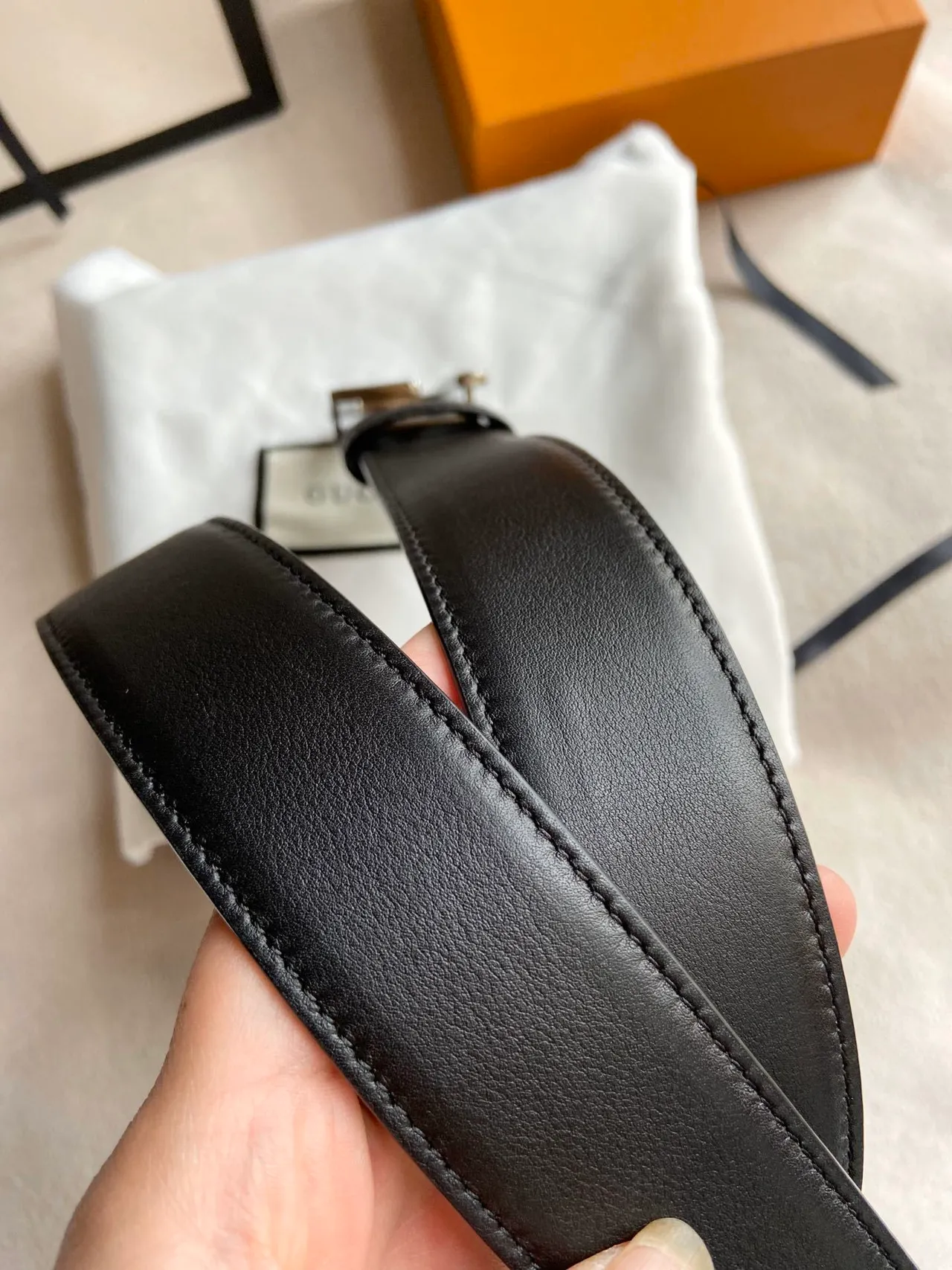 Gucci Double G Cinto de couro preto e marrom 3