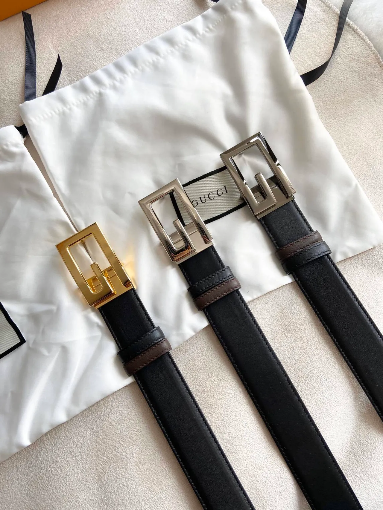 Gucci Double G Cinto de couro preto e marrom 7