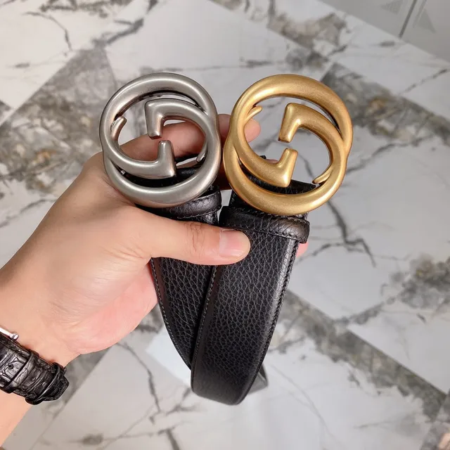 Gucci Double G Belt 黑色压纹皮革 银色扣头 皮革腰带 2
