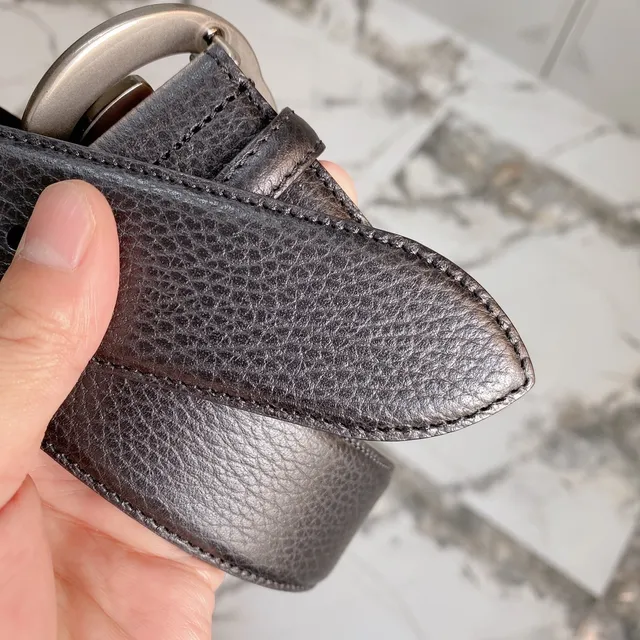 Gucci Double G Belt 黑色压纹皮革 银色扣头 皮革腰带 3