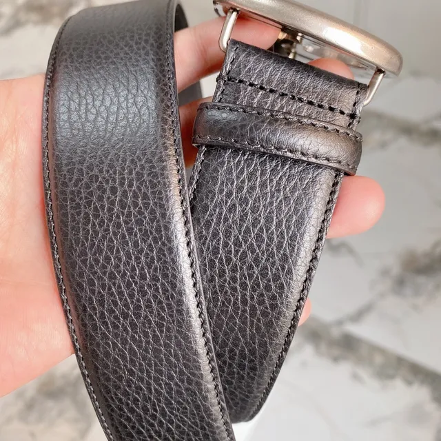 Gucci Double G Belt 黑色压纹皮革 银色扣头 皮革腰带 5