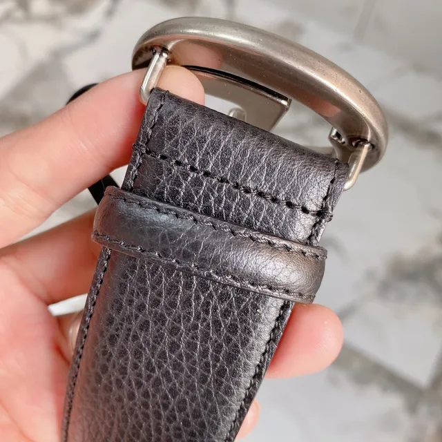 Gucci Double G Belt 黑色压纹皮革 银色扣头 皮革腰带 8