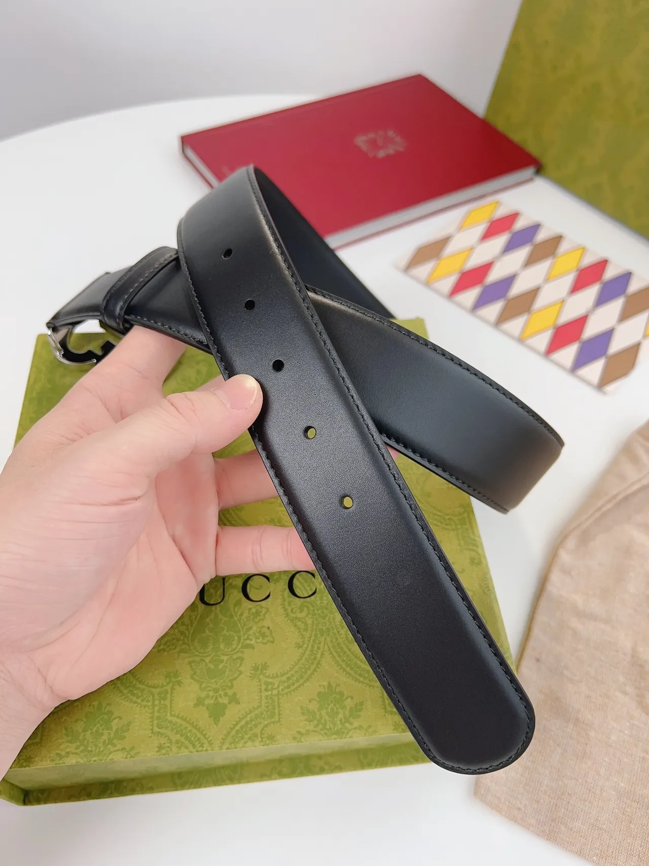 Gucci Double G Interlocking Buckle Black Leather Belt 6