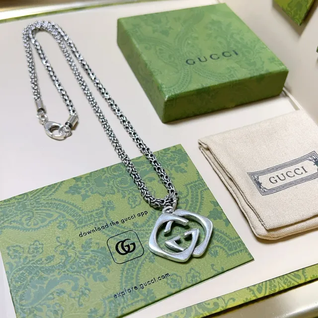 Gucci Double G Interlocking Pendant Silver Chain Necklace 7