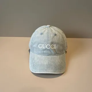 Gucci 刺绣标志 浅蓝色牛仔棒球帽