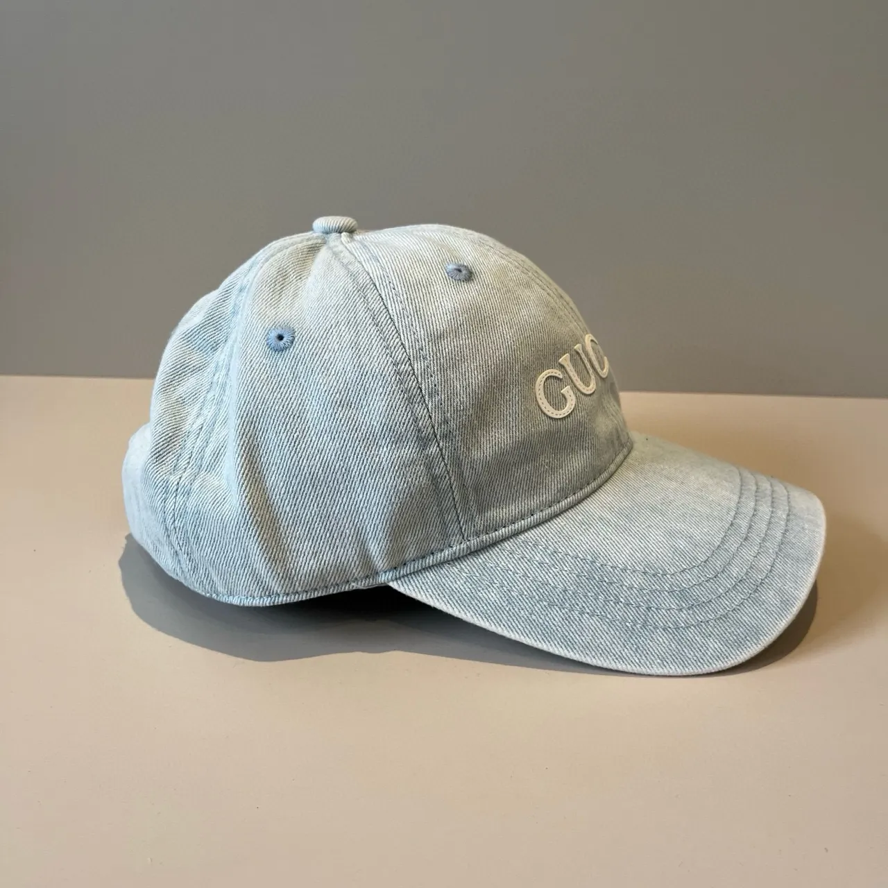 Gucci Logo Bordado Jeans Azul Claro Boné de Beisebol 5