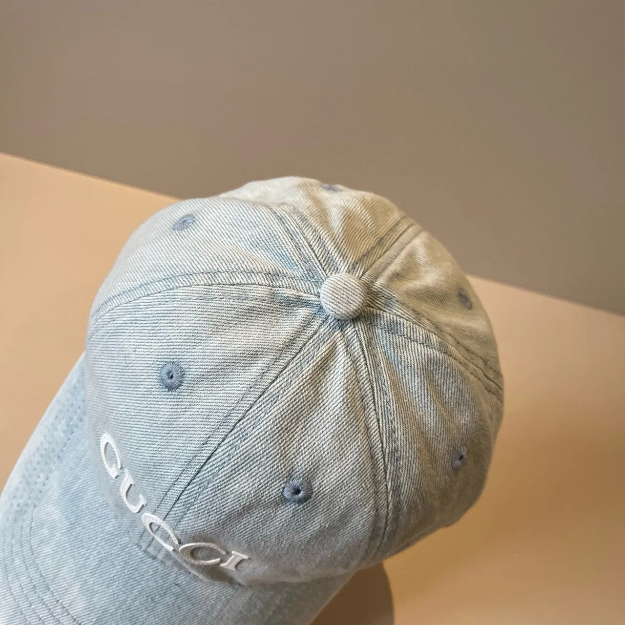 Gucci Logo Bordado Jeans Azul Claro Boné de Beisebol 7