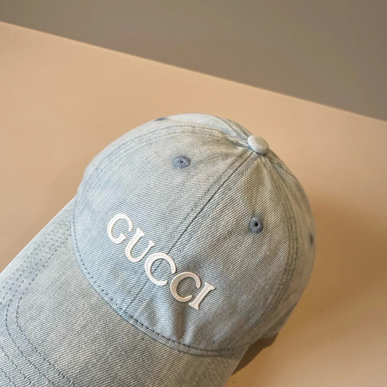 Gucci Logo Bordado Jeans Azul Claro Boné de Beisebol 8